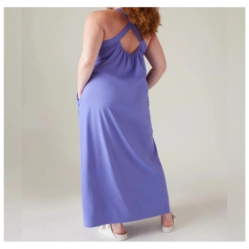 Athleta Arrival‎ Maxi Cross Back Dress Dark Adonis Blue Size XS Athleisure Lilac - Picture 3 of 11